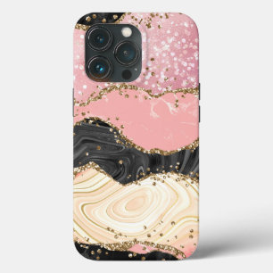 Marble Pink Sparkle Gold Glitter Agate Case-Mate iPhone Case