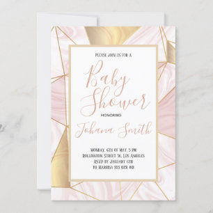 Marble Pink White Baby shower Invitation Kaart