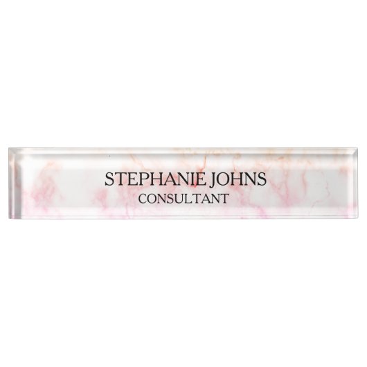 Marble Pink White Pattern Monogram Name Girly Naambordje (Voorkant)