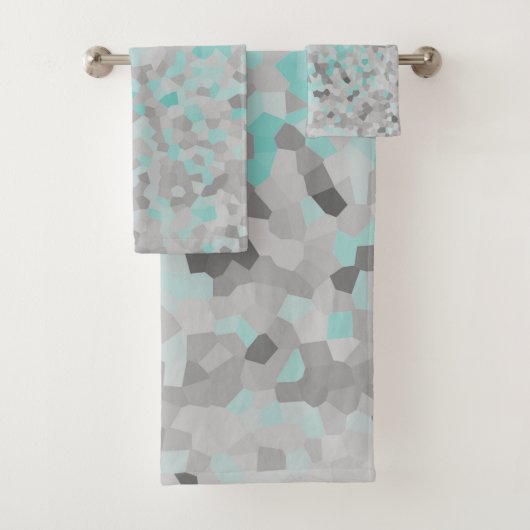 MARBLE PIXELATED GRAY SILVER AQUA CUSTOE TOWEL SET BAD HANDDOEK (Insitu)