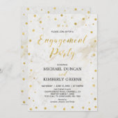 Marble & Polka dot | Moderne Gold Engagement Party Kaart (Voorkant / Achterkant)