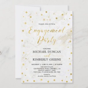 Marble & Polka dot   Moderne Gold Engagement Party Kaart