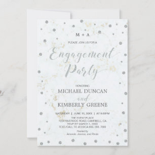Marble & Polka dot   Silver Engagement Party Kaart