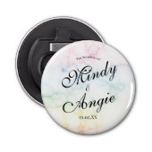 Marble Rainbow Gay Script Wedding Button Flesopener (Voorkant)