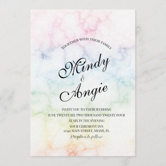 Marble Rainbow Gay Script Wedding Kaart (Voorkant)