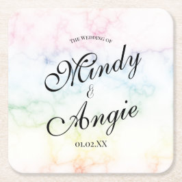 Marble Rainbow Gay Script Wedding Kartonnen Onderzetters