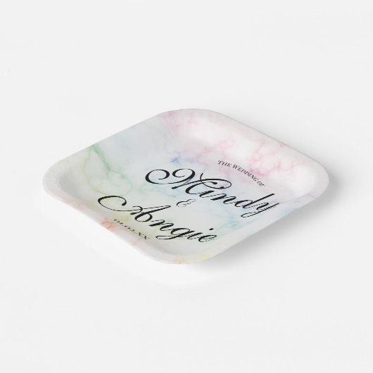 Marble Rainbow Gay Script Wedding Papieren Bordje (Gebogen)