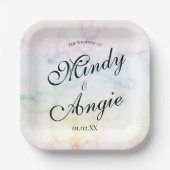 Marble Rainbow Gay Script Wedding Papieren Bordje (Voorkant)