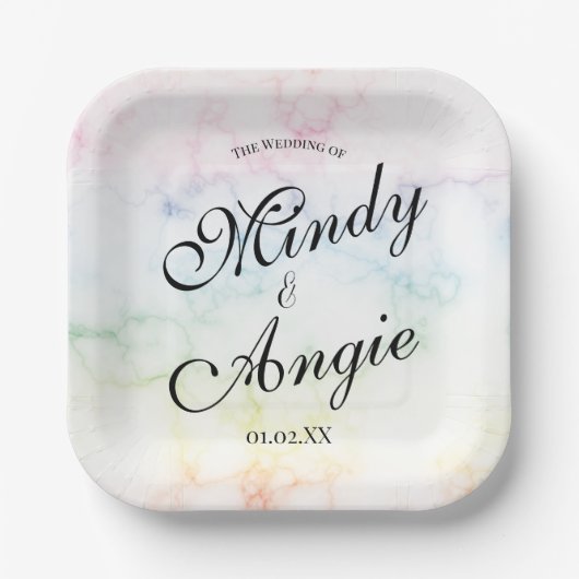 Marble Rainbow Gay Script Wedding Papieren Bordje (Voorkant)