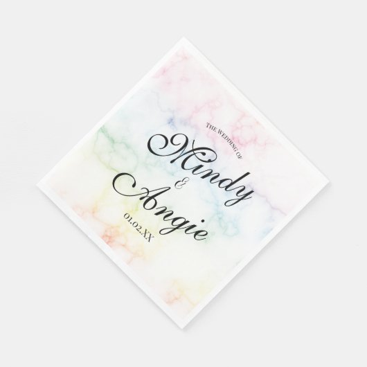 Marble Rainbow Gay Script Wedding Servet (Hoek)