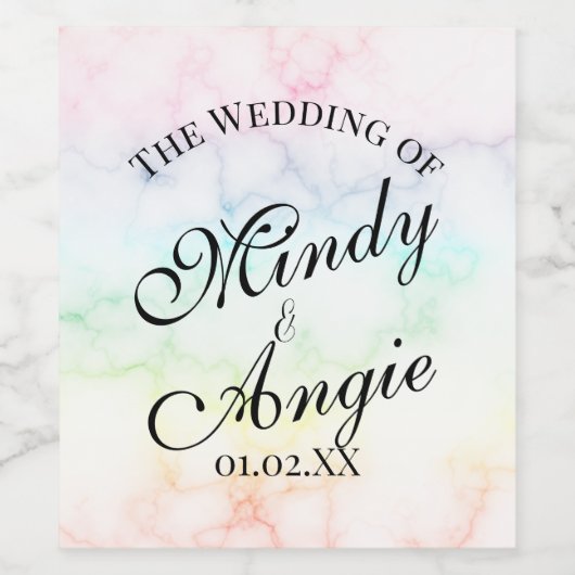 Marble Rainbow Gay Script Wedding Wijn Etiket (Enkel label)
