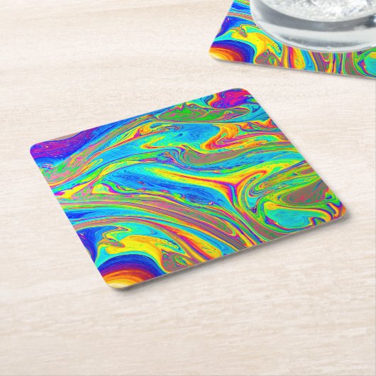 Marble Rainbow Swirls Bright en mooi Kartonnen Onderzetters (Schuin)