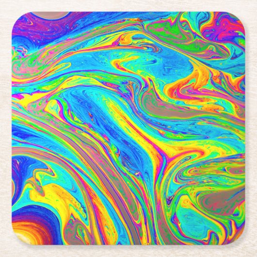 Marble Rainbow Swirls Bright en mooi Kartonnen Onderzetters (Voorkant)