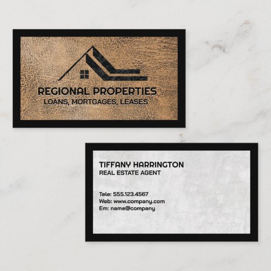 Marble Realtor Logo | Bruin lederen textiel Visitekaartje (Voorkant / Achterkant)