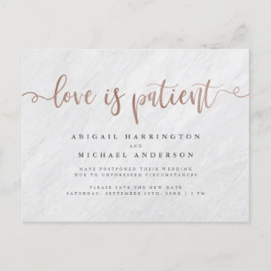 Marble & Roos Gold Calligraphy Love is Patient Uitnodiging Briefkaart