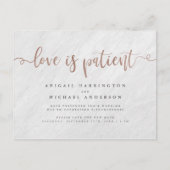 Marble & Roos Gold Calligraphy Love is Patient Uitnodiging Briefkaart (Voorkant)