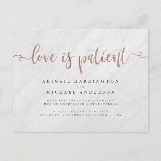 Marble & Roos Gold Calligraphy Love is Patient Uitnodiging Briefkaart (Voorkant)