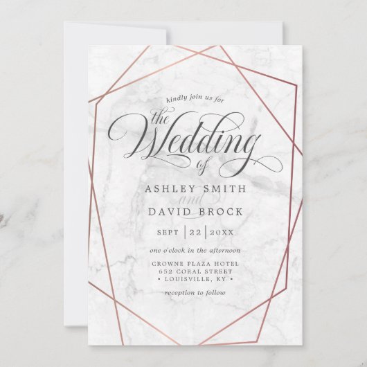 Marble Roos Gold Elegant Geometric Wedding Kaart (Voorkant)
