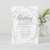 Marble Roos Gold Elegant Geometric Wedding Kaart (Staand voorkant)