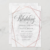 Marble Roos Gold Elegant Geometric Wedding Kaart (Voorkant / Achterkant)