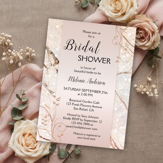Marble Roos Gold Floral Bridal Shower Kaart