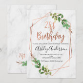Marble Roos Gold Foliage 21st Birthday-uitnodiging Kaart (Voorkant / Achterkant)