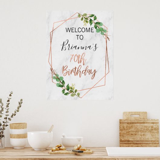 Marble Roos Gold Foliage 80th Birthday Welcome Pos Poster (Keuken)