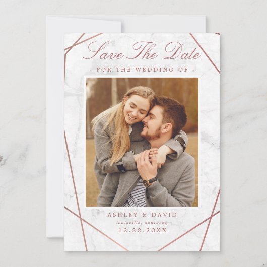 Marble Roos Gold Geometric Photo Save the Date (Voorkant)