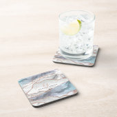 Marble Roos Gold Glitter Blauwgroen Script Monogra Bier Onderzetter (Rechterzijde)