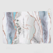 Marble Roos Gold Glitter Blauwgroen Script Monogra Golfhanddoek (Horizontaal)