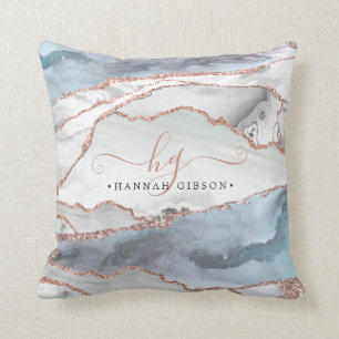 Marble Roos Gold Glitter Blauwgroen Script Monogra Kussen