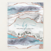Marble Roos Gold Glitter Blauwgroen Script Monogra Planner (Voorkant)