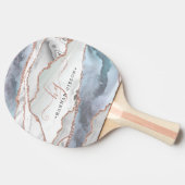 Marble Roos Gold Glitter Blauwgroen Script Monogra Tafeltennisbatje (Zijkant)