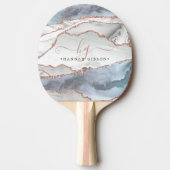 Marble Roos Gold Glitter Blauwgroen Script Monogra Tafeltennisbatje (Voorkant)