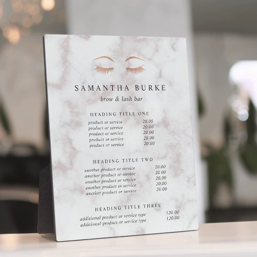 Marble Roos Gold Lash & Brow Pricing/Services Fotoplaat