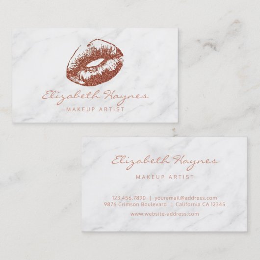 Marble Roos Gold Lips Lipstick Makeup Artiest Visitekaartje (Voorkant / Achterkant)