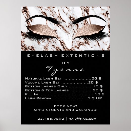 Marble Roos Gold Makeup Artist Eyes Lashes Price Poster (Voorkant)