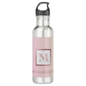 Marble Roos Gold Monogram Pink Ombre Waterfles (Voorkant)
