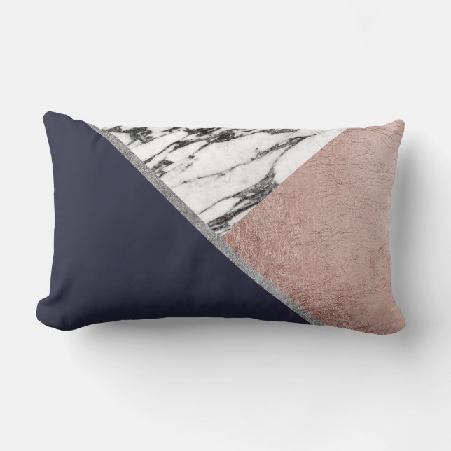 Marble Roos Gold Navy Blue driehoek Geometric Kussen (Voorkant)