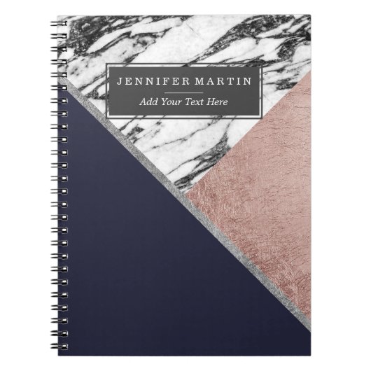 Marble Roos Gold Navy Blue driehoek Geometric Notitieboek (Voorkant)
