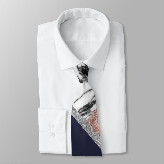 Marble Roos Gold Navy Blue driehoek Geometric Stropdas (Gebonden)