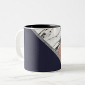 Marble Roos Gold Navy Blue driehoek Geometric Tweekleurige Koffiemok (Voorkant links)