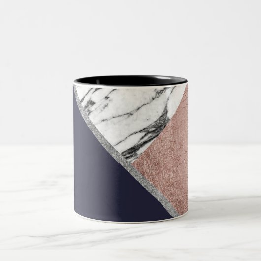 Marble Roos Gold Navy Blue driehoek Geometric Tweekleurige Koffiemok (Center)