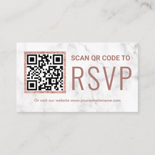 Marble Roos Gold QR Code RSVP Weduwwebsite Informatiekaartje (Voorkant)