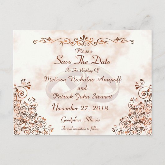 Marble Roos Gold Rings Elegant Save the Date Aankondigingskaart (Voorkant)