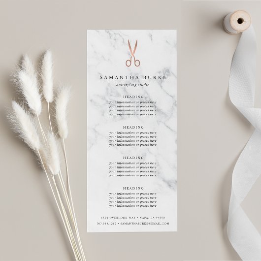 Marble Roos Gold Scissors Salon Pricing & Services Reclamekaart