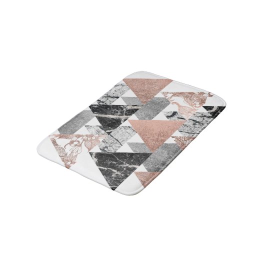 Marble Roos Gold Silver en Floral Geo Triangles Badmat (Gekanteld)