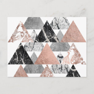 Marble Roos Gold Silver en Floral Geo Triangles Briefkaart