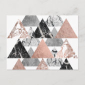 Marble Roos Gold Silver en Floral Geo Triangles Briefkaart (Voorkant)