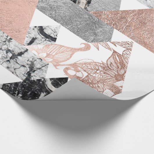 Marble Roos Gold Silver en Floral Geo Triangles Cadeaupapier (Hoek)